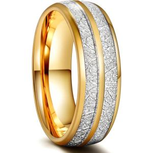 Greenpod 8mm Stainless Steel Rings for Men 24K Gold Plated Meteorite Cubic Zirconia Inlay Domed Polished Wedding Band Comfort Fit Size 7-15(8mm gold plated)