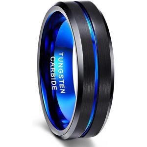 Greenpod Mens Tungsten Ring Wedding Band 6mm 8mm 10mm Engraved I Love You Thin Blue/Black Centre Groove Comfort Fit Size 6-17(6mm Black Blue)
