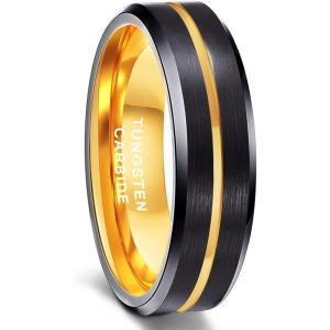Greenpod Mens Tungsten Ring Wedding Band 6mm 8mm 10mm Engraved I Love You Thin Blue/Black Centre Groove Comfort Fit Size 6-17(6mm Black Gold Plated)