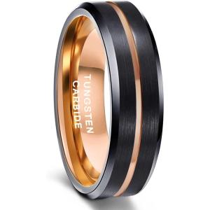 Greenpod Mens Tungsten Ring Wedding Band 6mm 8mm 10mm Engraved I Love You Thin Blue/Black Centre Groove Comfort Fit Size 6-17(6mm Black Rose Gold Plated)
