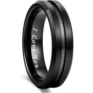 Greenpod Mens Tungsten Ring Wedding Band 6mm 8mm 10mm Engraved I Love You Thin Blue/Black Centre Groove Comfort Fit Size 6-17(6mm-Black I Love You)