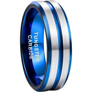 Greenpod Mens Tungsten Ring Wedding Band 6mm 8mm 10mm Engraved I Love You Thin Blue/Black Centre Groove Comfort Fit Size 6-17(8mm Blue Silver)