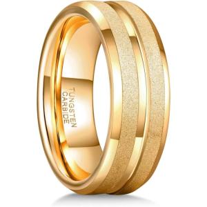 Greenpod Mens Tungsten Ring Wedding Band 6mm 8mm 10mm Engraved I Love You Thin Blue/Black Centre Groove Comfort Fit Size 6-17(8mm Gold Plated Sandblasted)