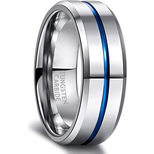 Greenpod Mens Tungsten Ring Wedding Band 6mm 8mm 10mm Engraved I Love You Thin Blue/Black Centre Groove Comfort Fit Size 6-17(8mm Silver)