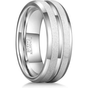 Greenpod Mens Tungsten Ring Wedding Band 6mm 8mm 10mm Engraved I Love You Thin Blue/Black Centre Groove Comfort Fit Size 6-17(8mm Silver Sandblasted)