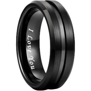 Greenpod Mens Tungsten Ring Wedding Band 6mm 8mm 10mm Engraved I Love You Thin Blue/Black Centre Groove Comfort Fit Size 6-17(8mm-Black I Love You)