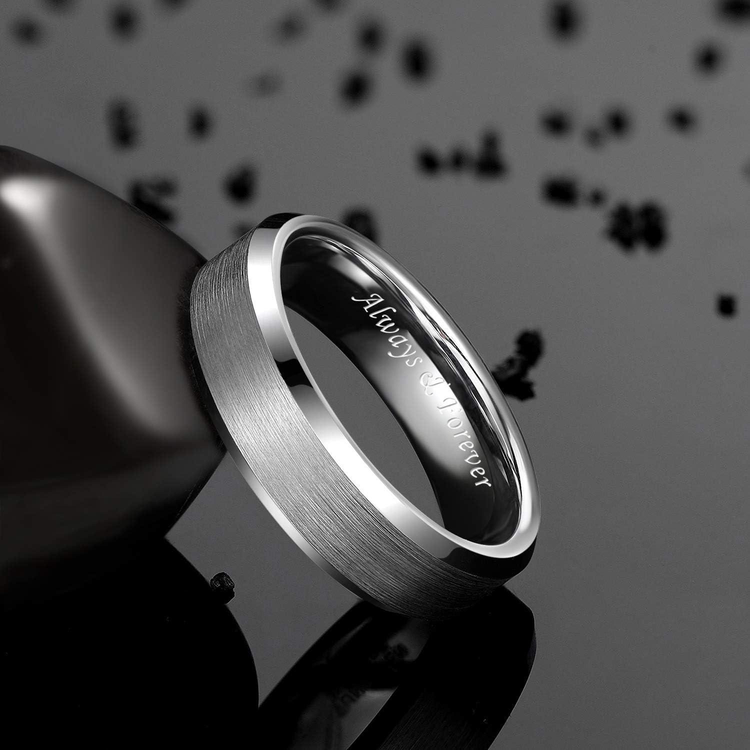 imageGreenpod 4MM 6MM 8MM Tungsten Carbide Engagement Ring Brushed Beveled Edge Polished Silver Wedding Band for Men Women Engraved I Love You Always amp Forever Size 4156mm Alway Forever
