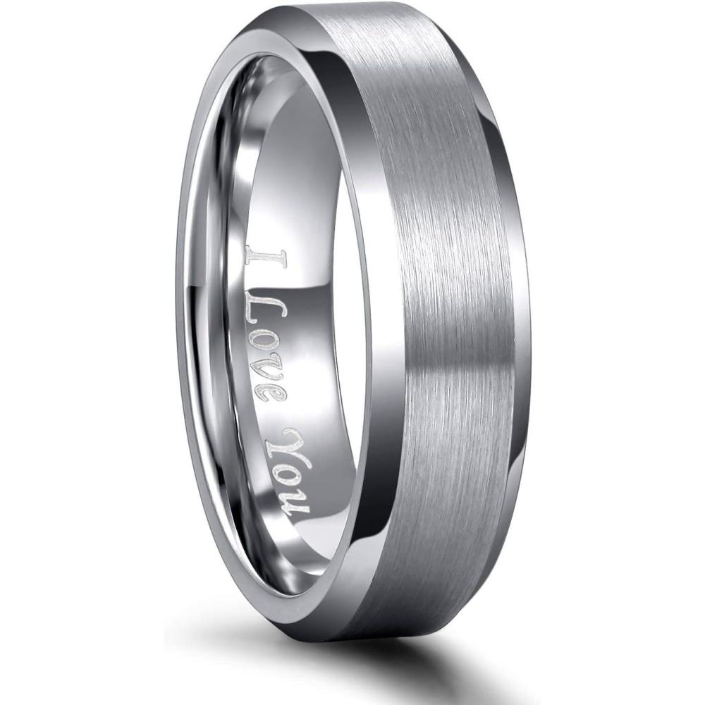 imageGreenpod 4MM 6MM 8MM Tungsten Carbide Engagement Ring Brushed Beveled Edge Polished Silver Wedding Band for Men Women Engraved I Love You Always amp Forever Size 4156mm I Love You