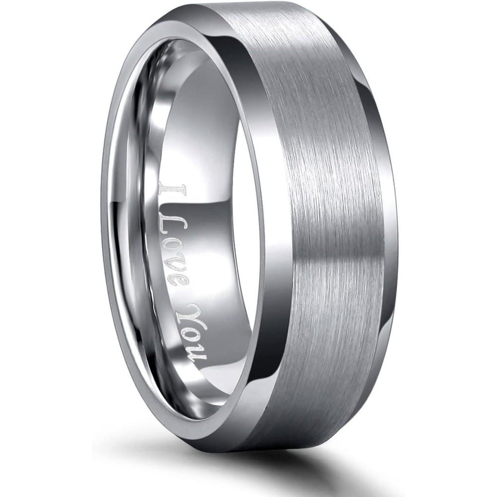 imageGreenpod 4MM 6MM 8MM Tungsten Carbide Engagement Ring Brushed Beveled Edge Polished Silver Wedding Band for Men Women Engraved I Love You Always amp Forever Size 4158mm I Love You