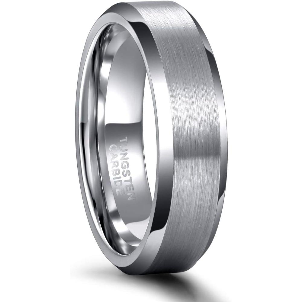 imageGreenpod 4MM 6MM 8MM Tungsten Carbide Engagement Ring Brushed Beveled Edge Polished Silver Wedding Band for Men Women Engraved I Love You Always amp Forever Size 4156mm