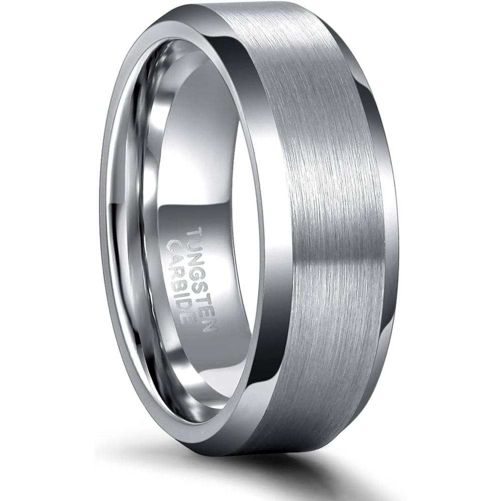 imageGreenpod 4MM 6MM 8MM Tungsten Carbide Engagement Ring Brushed Beveled Edge Polished Silver Wedding Band for Men Women Engraved I Love You Always amp Forever Size 4158mm