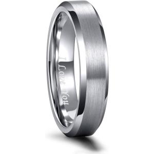 Greenpod 4MM 6MM 8MM Tungsten Carbide Engagement Ring Brushed Beveled Edge Polished Silver Wedding Band for Men Women Engraved I Love You Always & Forever Size 4-15(4mm I Love You)
