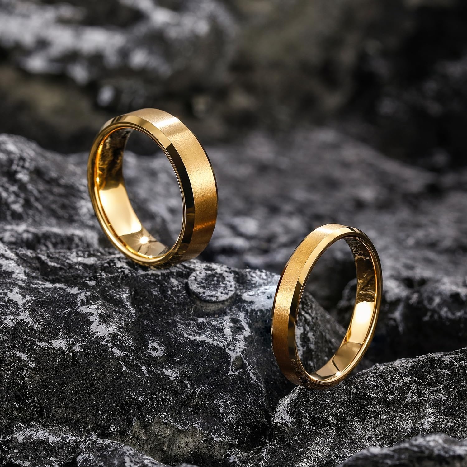 image:imageGreenpod 4mm 6mm Tungsten Carbide Ring for Men Women Brushed Wedding Band4MM 24K Gold Plated