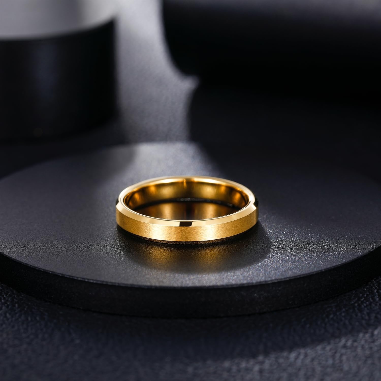 image:imageGreenpod 4mm 6mm Tungsten Carbide Ring for Men Women Brushed Wedding Band4MM 24K Gold Plated