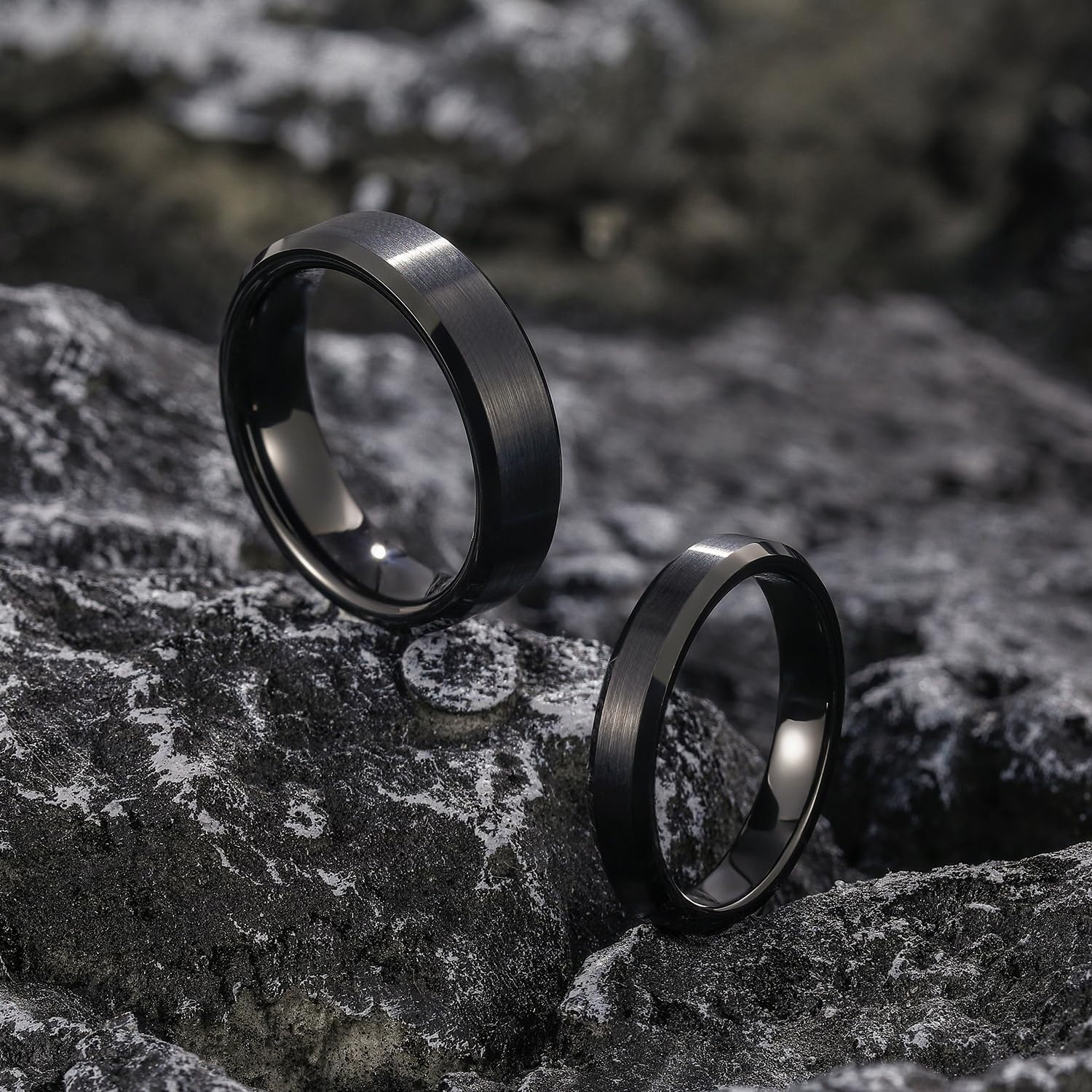 image:imageGreenpod 4mm 6mm Tungsten Carbide Ring for Men Women Brushed Wedding Band4MM Black