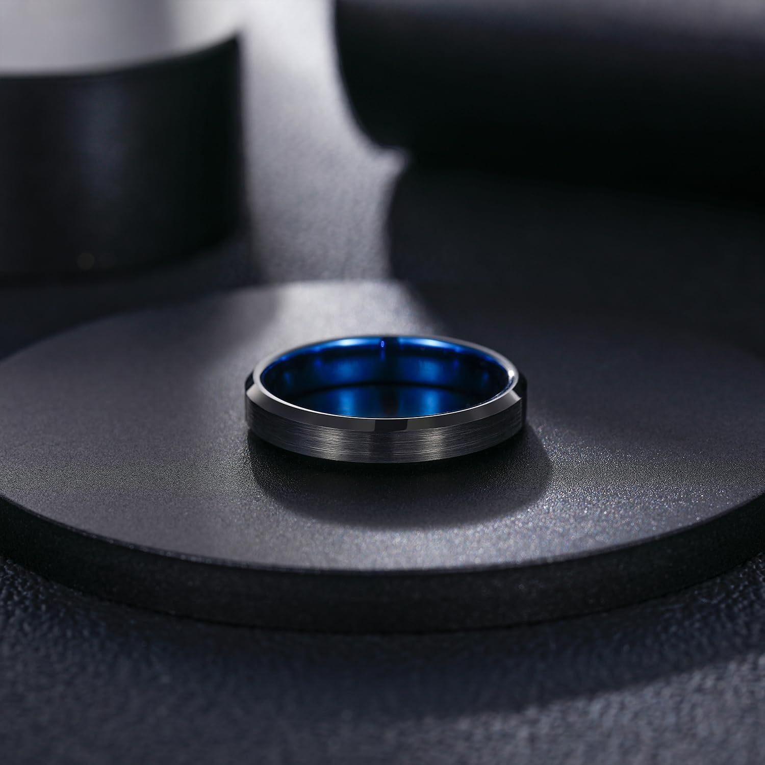image:imageGreenpod 4mm 6mm Tungsten Carbide Ring for Men Women Brushed Wedding Band4MM Black Blue