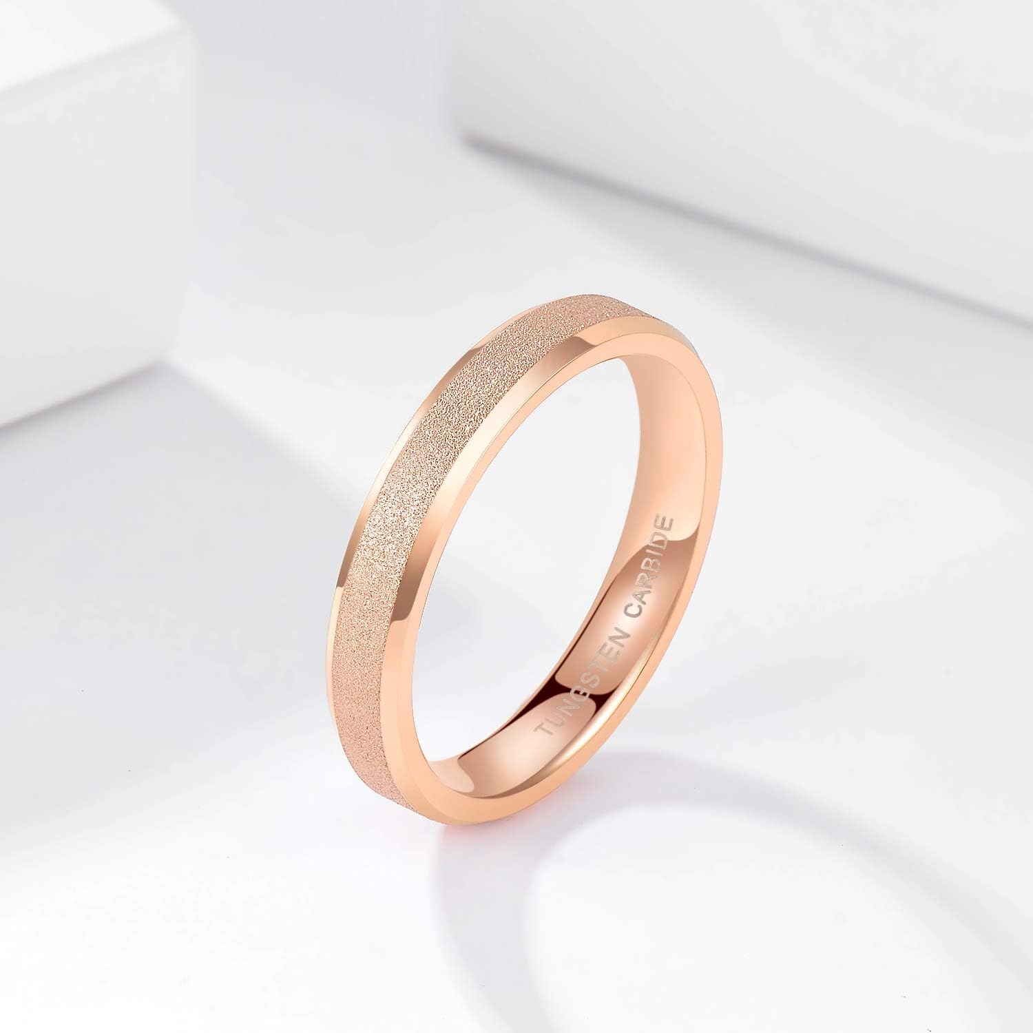 image:imageGreenpod 4mm 6mm Tungsten Carbide Ring for Men Women Brushed Wedding Band4MM Rose Gold Plated