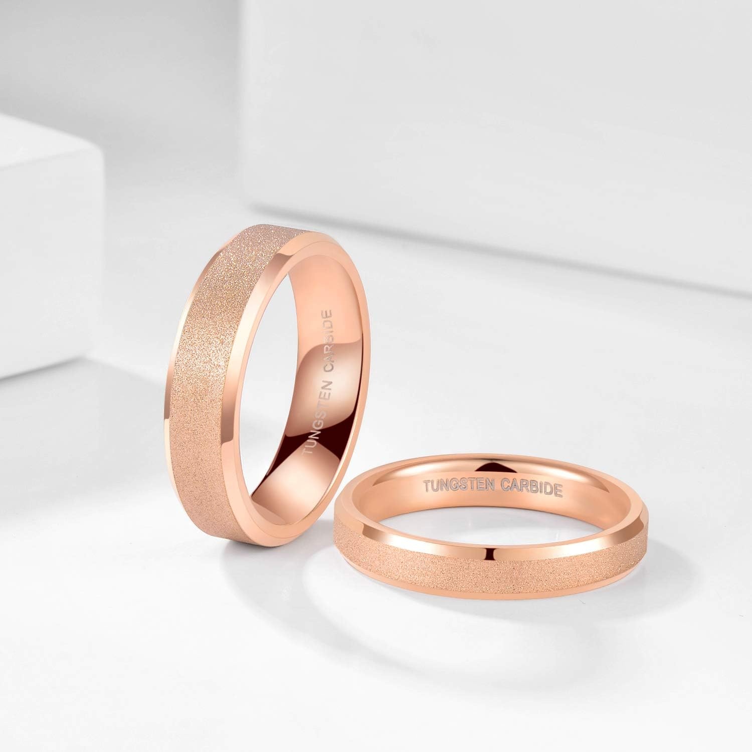 image:imageGreenpod 4mm 6mm Tungsten Carbide Ring for Men Women Brushed Wedding Band4MM Rose Gold Plated