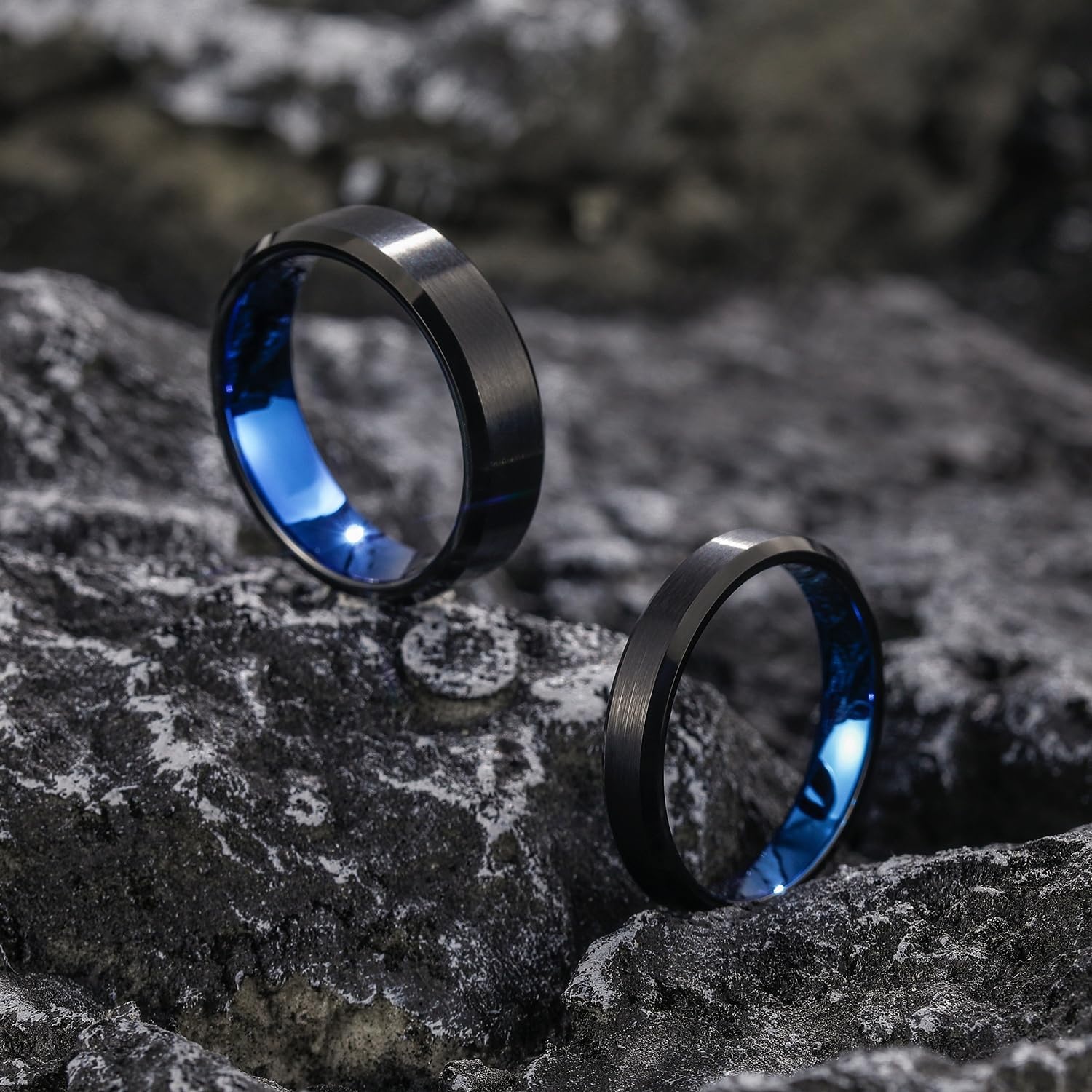 image:imageGreenpod 4mm 6mm Tungsten Carbide Ring for Men Women Brushed Wedding Band6MM Black Blue