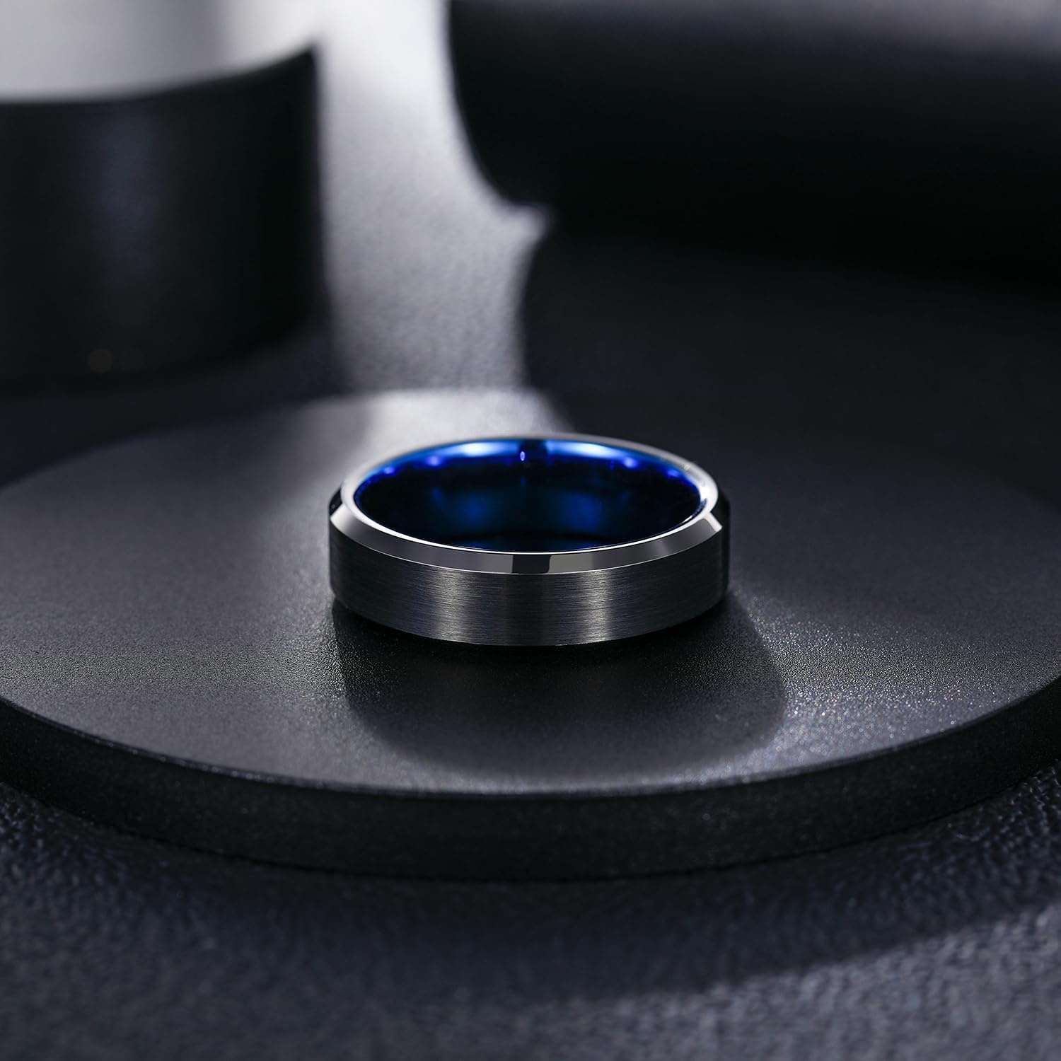 image:imageGreenpod 4mm 6mm Tungsten Carbide Ring for Men Women Brushed Wedding Band6MM Black Blue