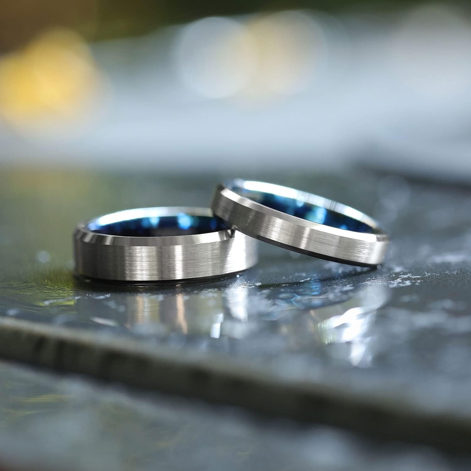 image:imageGreenpod 4mm 6mm Tungsten Carbide Ring for Men Women Brushed Wedding Band6MM Silver Blue