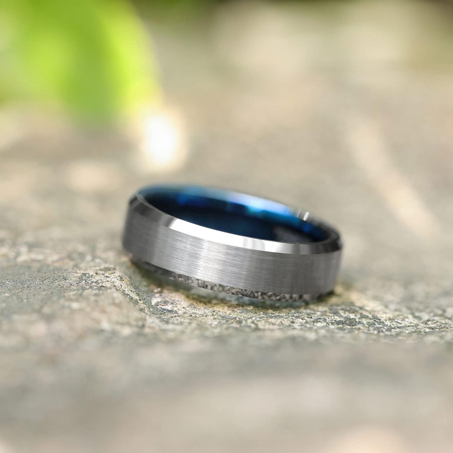 image:imageGreenpod 4mm 6mm Tungsten Carbide Ring for Men Women Brushed Wedding Band6MM Silver Blue