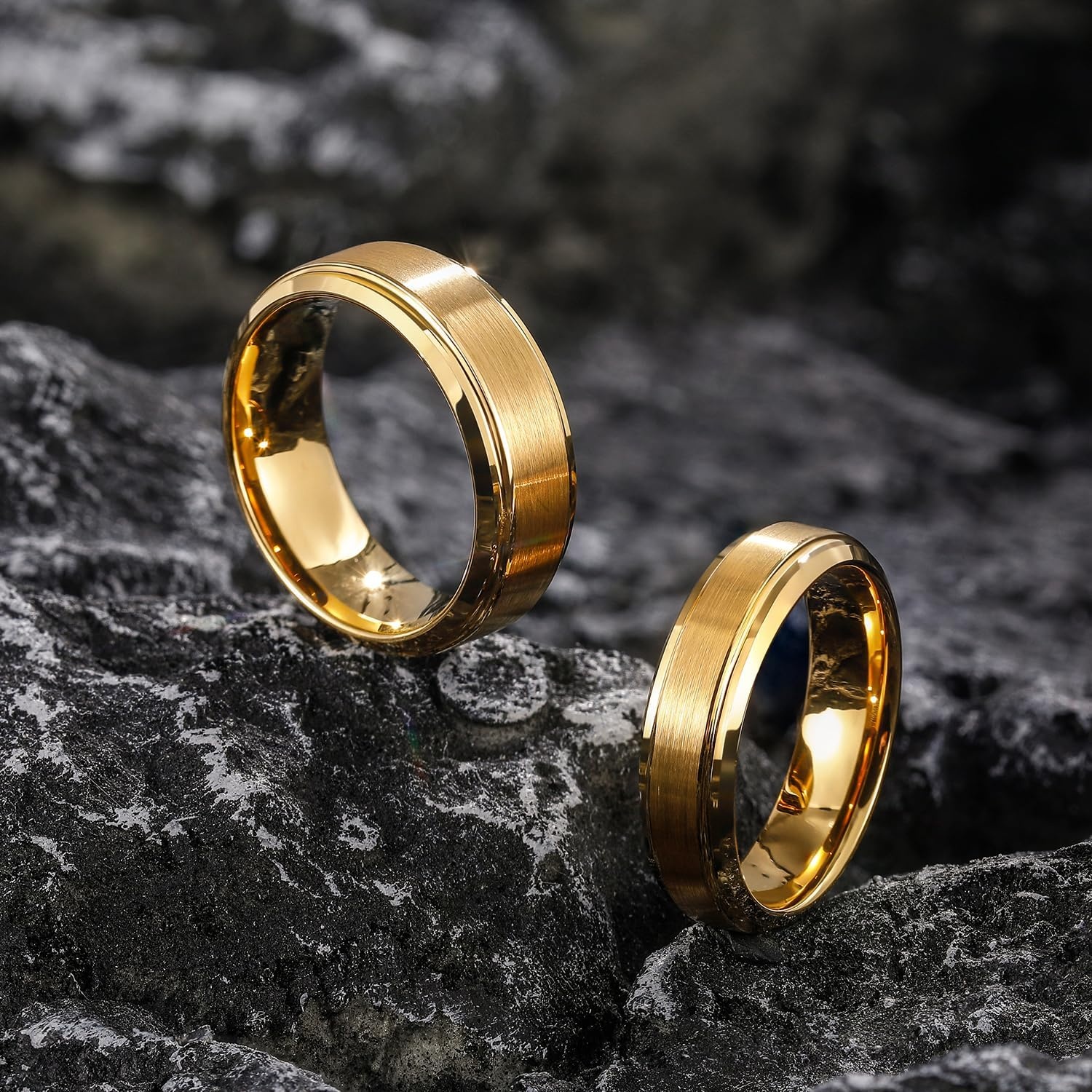 image:imageGreenpod 6mm 8mm Black Tungsten Rings for Men Women Brushed Wedding Bands6mm 24K Gold Plated