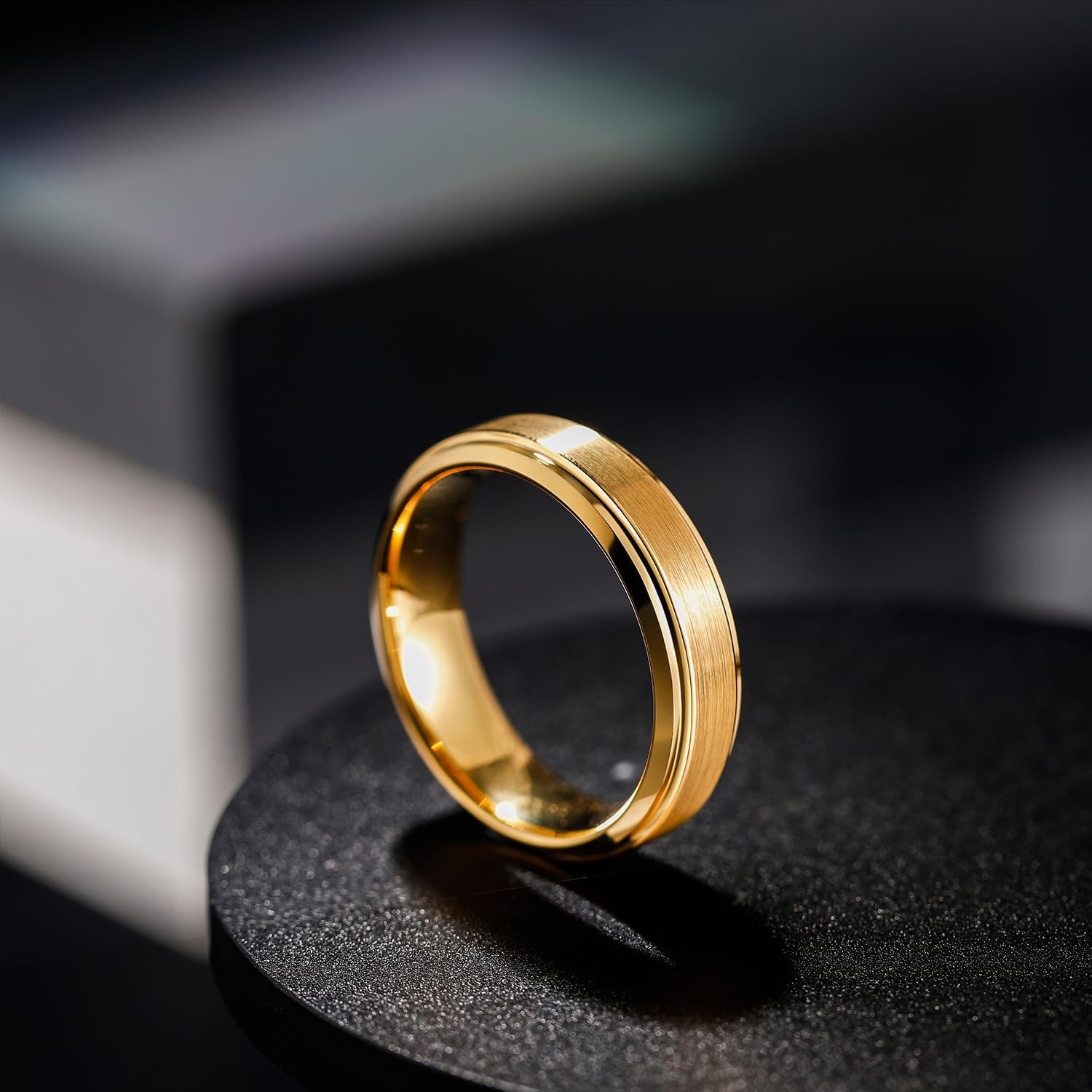 image:imageGreenpod 6mm 8mm Black Tungsten Rings for Men Women Brushed Wedding Bands6mm 24K Gold Plated