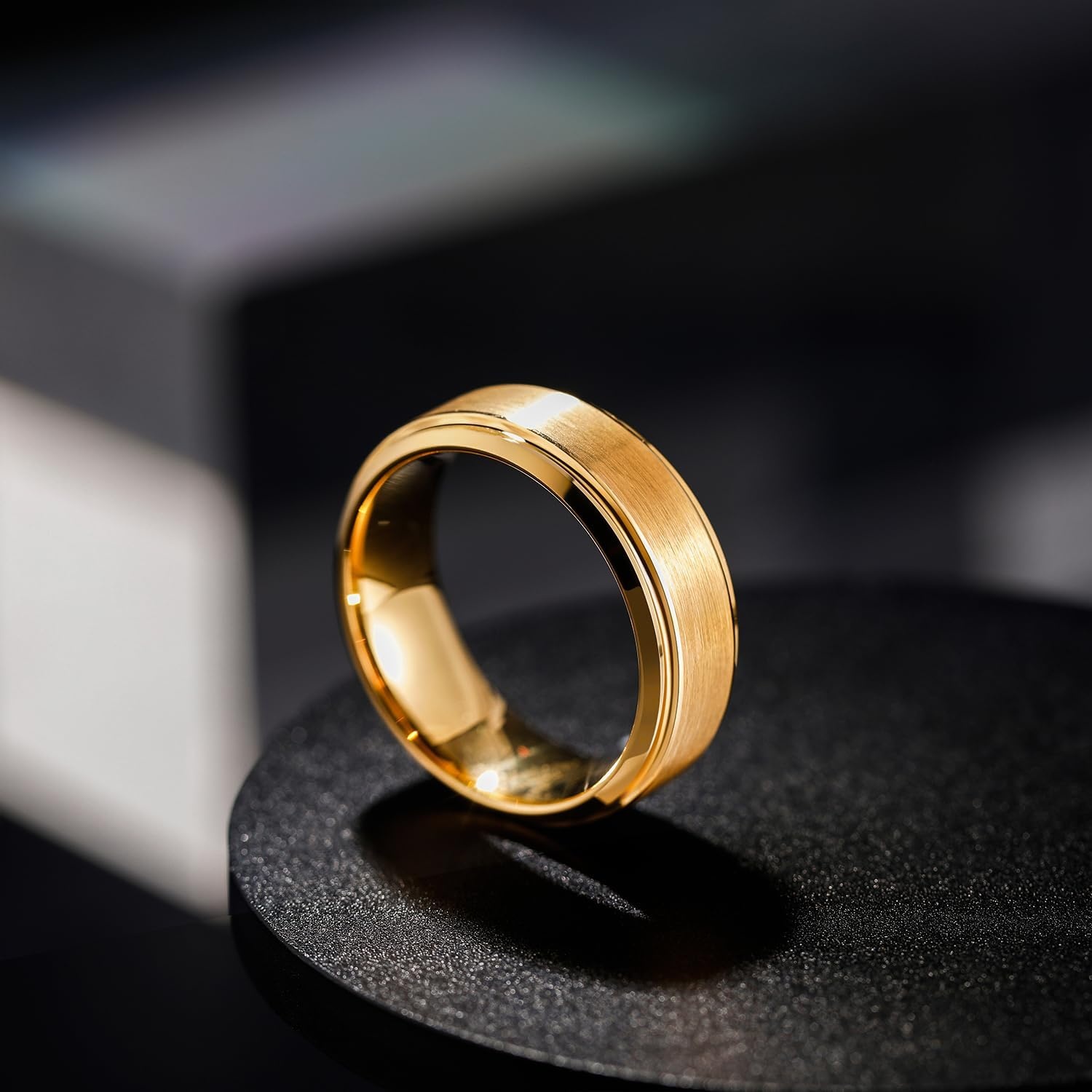 image:imageGreenpod 6mm 8mm Black Tungsten Rings for Men Women Brushed Wedding Bands8mm 24K Gold Plated