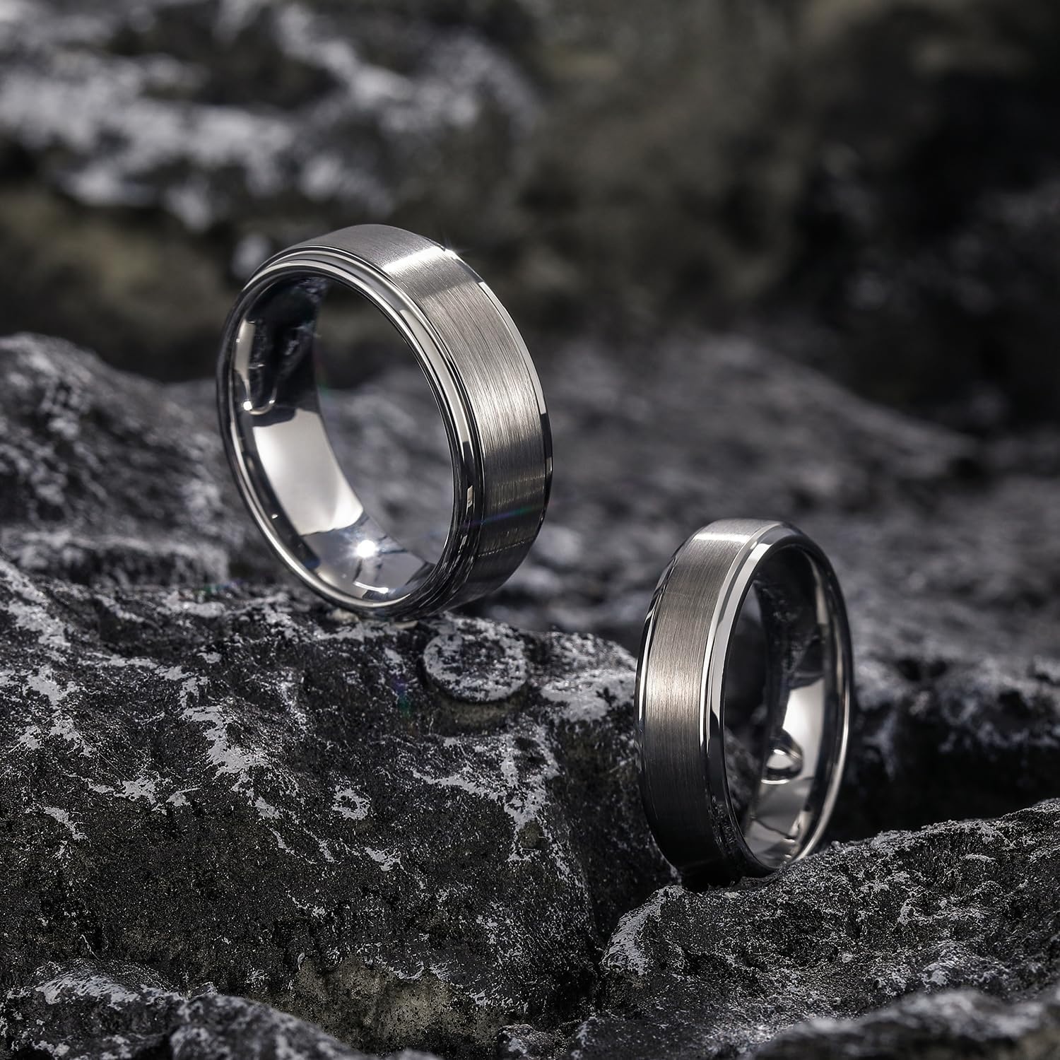 image:imageGreenpod 6mm 8mm Black Tungsten Rings for Men Women Brushed Wedding Bands8mm Silver