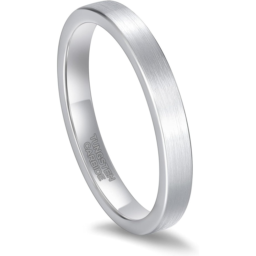 image:imageGreenpod 4mm 6mm Tungsten Carbide Ring for Men Women Brushed Wedding Band3MM Silver