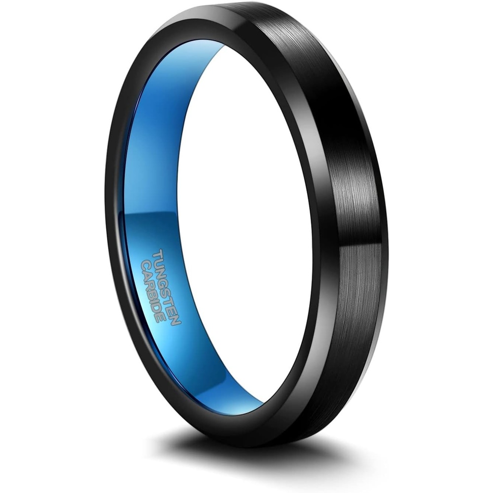image:imageGreenpod 4mm 6mm Tungsten Carbide Ring for Men Women Brushed Wedding Band4MM Black Blue