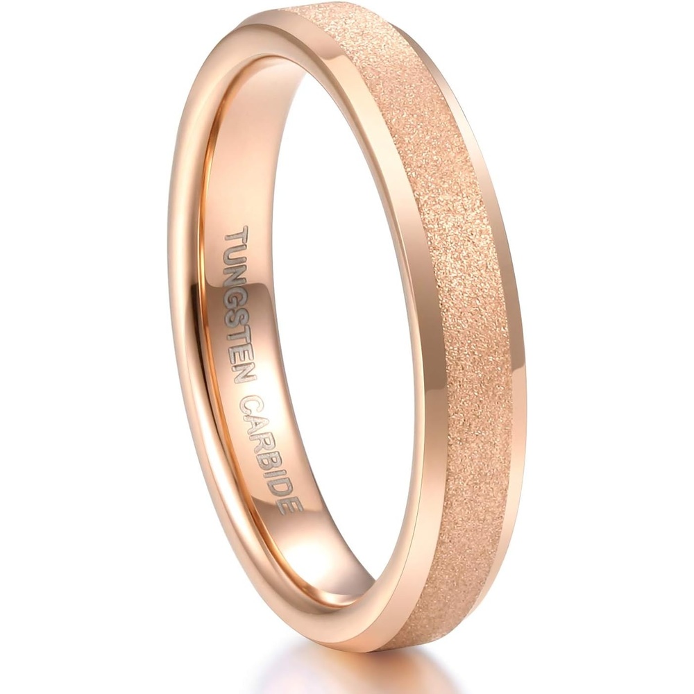 image:imageGreenpod 4mm 6mm Tungsten Carbide Ring for Men Women Brushed Wedding Band4MM Rose Gold Plated