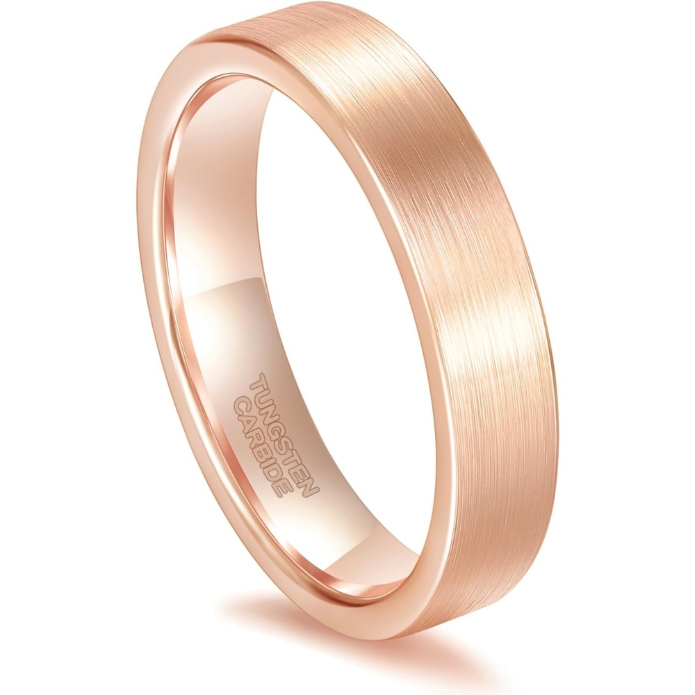 image:imageGreenpod 4mm 6mm Tungsten Carbide Ring for Men Women Brushed Wedding Band5MM Rose Gold Plated