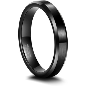 Greenpod 4mm 6mm Tungsten Carbide Ring for Men Women Brushed Wedding Band(4MM Black)