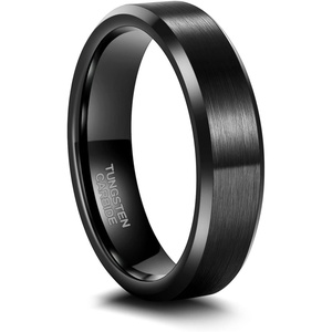 Greenpod 4mm 6mm Tungsten Carbide Ring for Men Women Brushed Wedding Band(6MM Black)