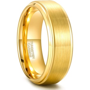 Greenpod 6mm 8mm Black Tungsten Rings for Men Women Brushed Wedding Bands(8mm 24K Gold Plated)