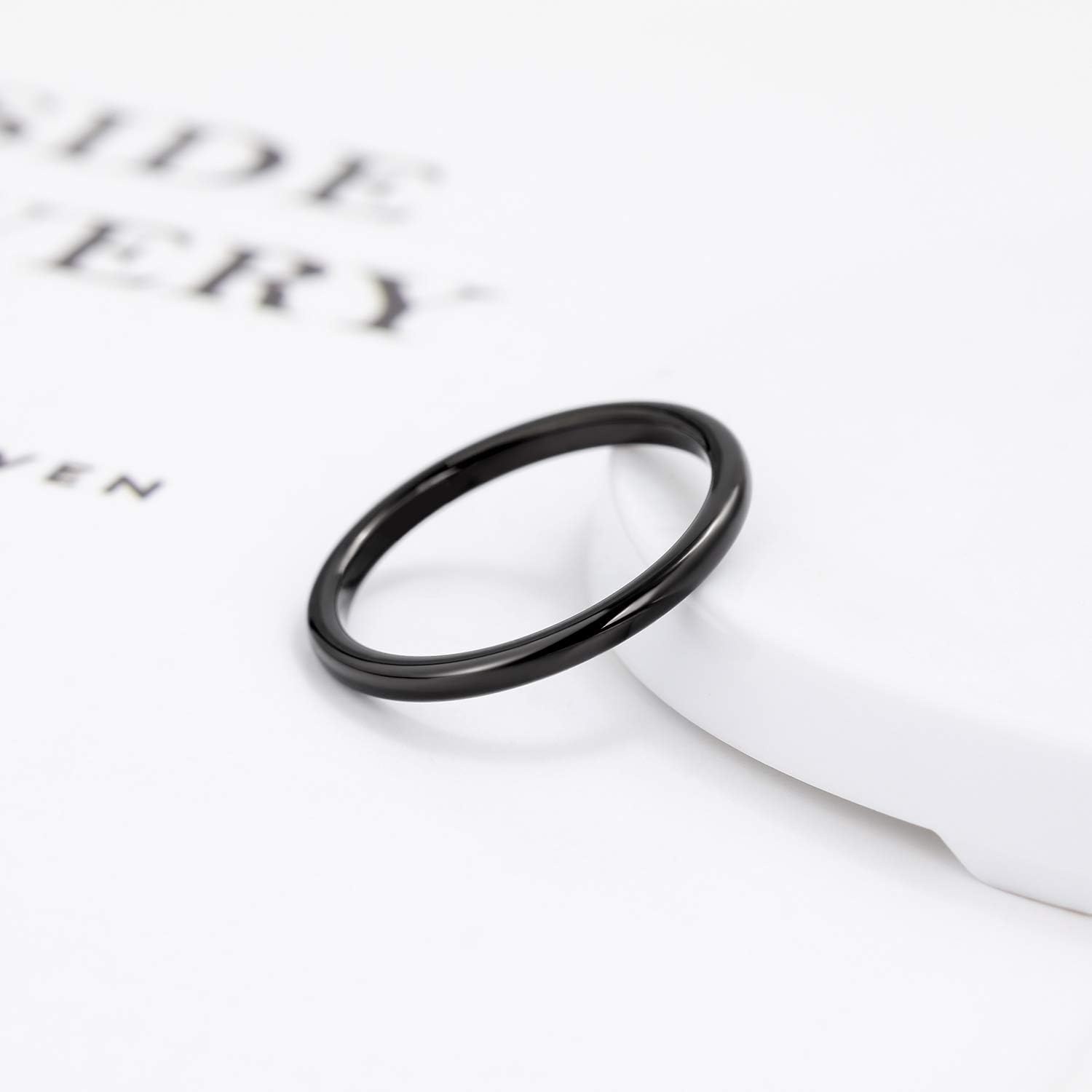 image:imageGreenpod Tungsten Wedding Bands Ring for Women Men Slim Engagement Rings2mm black