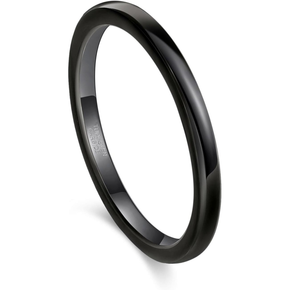 image:imageGreenpod Tungsten Wedding Bands Ring for Women Men Slim Engagement Rings2mm black